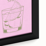 Framed canvas featuring a close-up of colorful, textured food and drink imagery on a black background.
