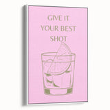 Vintage poster art of colorful food and drinks on a large framed canvas, ideal for living room decor.