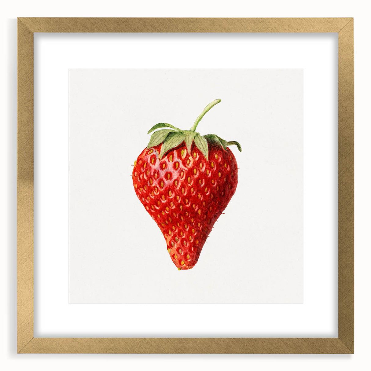 Extra large abstract art print featuring an array of textured fruits in vibrant colors, framed in gold.