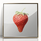 Mid-century modernist large art print of assorted fruits in vibrant colors on a framed acrylic.