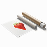 Extra large rolled print featuring an array of vibrant colored fruits on a white background.