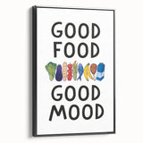 Black and white framed canvas featuring a vintage poster-style landscape painting, ideal for bedroom wall decor.