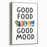 Landscape art painting of a colorful vintage poster on a black background, framed canvas, ideal for kitchen wall art.