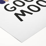 Art deco style poster of stylized food motifs in bold colors on rolled canvas, ideal for dining room decor.