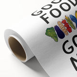 Art Deco style poster featuring stylized food illustrations in bold colors on rolled canvas, suitable for dining room decor.