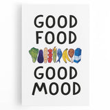 Large black and white stretched canvas featuring a minimalist food-inspired design, ideal for kitchen wall art.