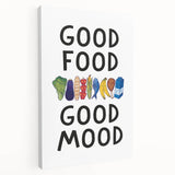 Large canvas featuring a colorful illustration of various vegetables, ideal for kitchen wall art.