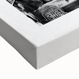 Black and white large art on stretched canvas depicting a bustling market scene, ideal for bedroom wall decor.