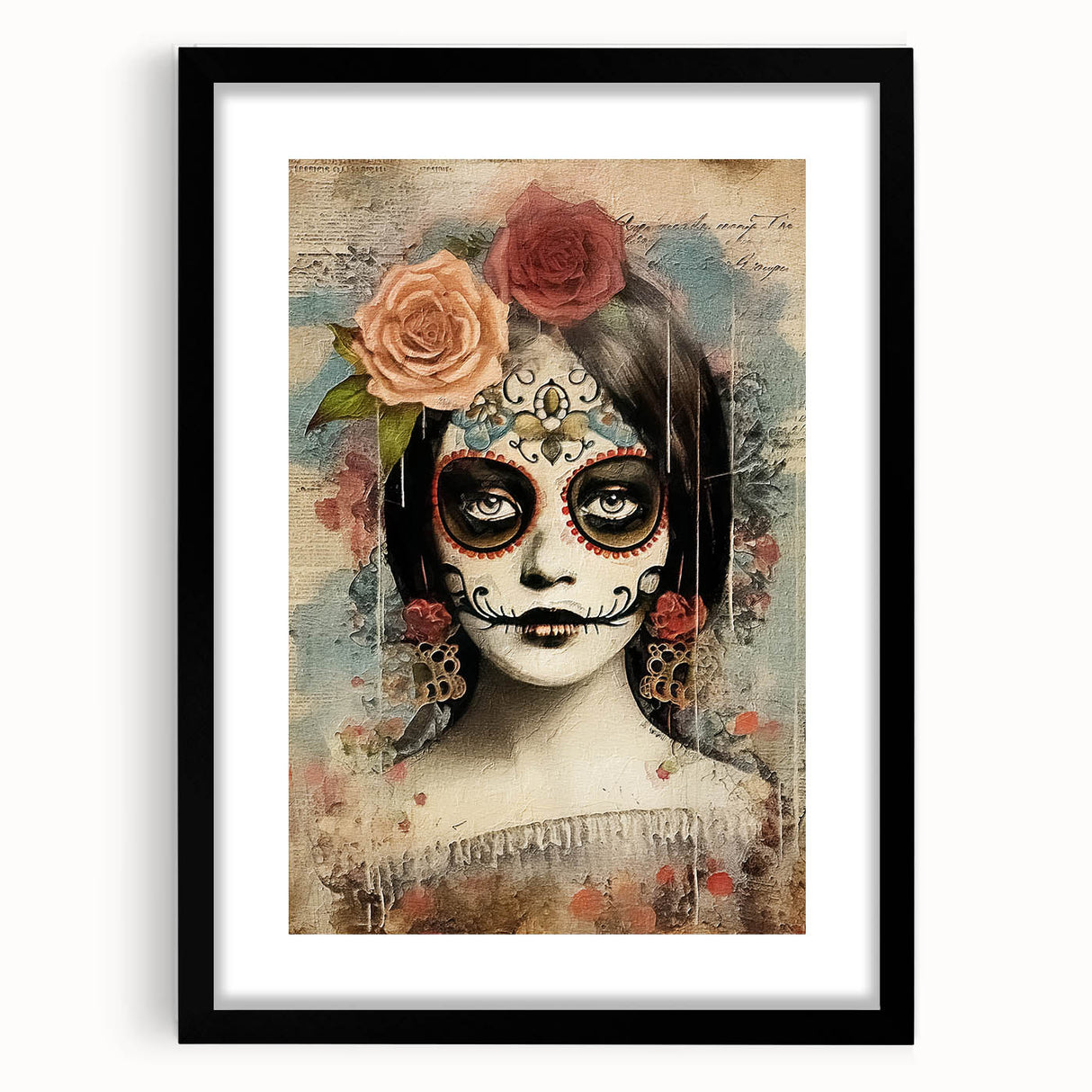 Elegant Sugar Skull Woman – Día de los Muertos Wall Art