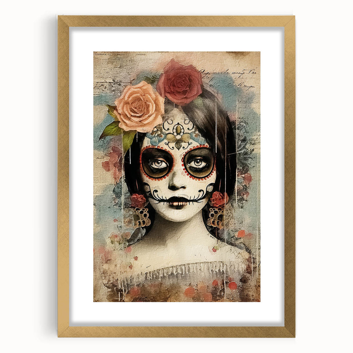 Elegant Sugar Skull Woman – Día de los Muertos Wall Art