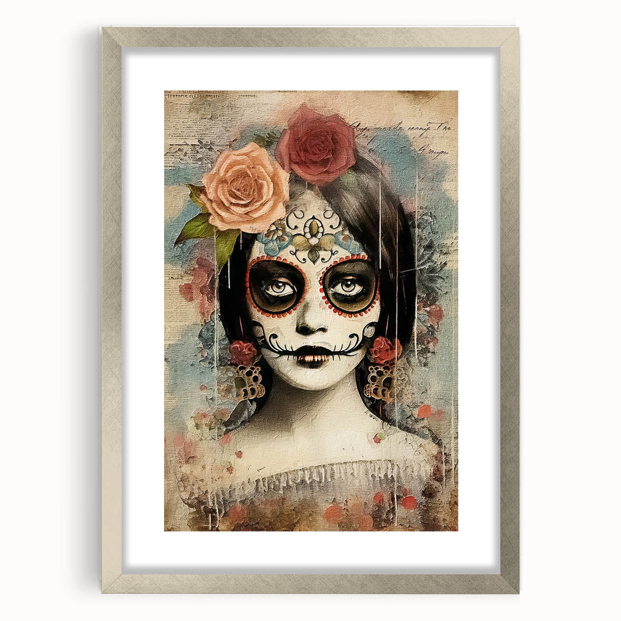 Elegant Sugar Skull Woman – Día de los Muertos Wall Art