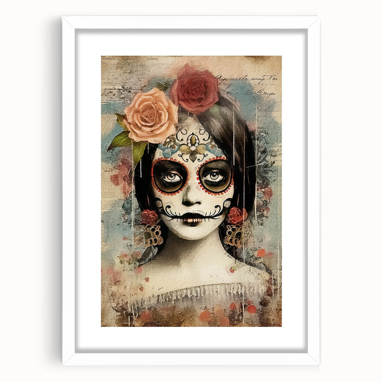 Elegant Sugar Skull Woman – Día de los Muertos Wall Art
