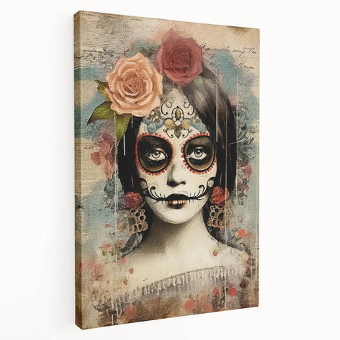 Elegant Sugar Skull Woman – Día de los Muertos Wall Art