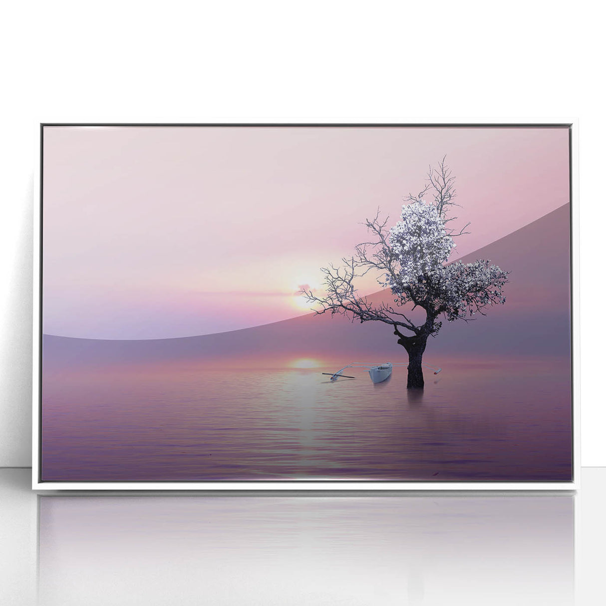 Framed landscape acrylic wall art featuring a serene nature scene with vibrant colors, elegantly displayed on a white background, perfect for home decor.