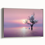 Framed landscape canvas artwork with a silver border, showcasing vibrant nature scenery, ideal for home decor and wall enhancement, adding elegance to any space.