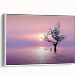 Framed landscape canvas showcasing a vibrant abstract design with a white frame, ideal for modern home decor. Perfect for adding color and elegance to any room.