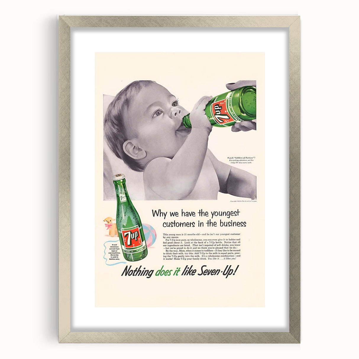 Retro 7-Up Baby Ad – Vintage Print for Nostalgic Wall Art