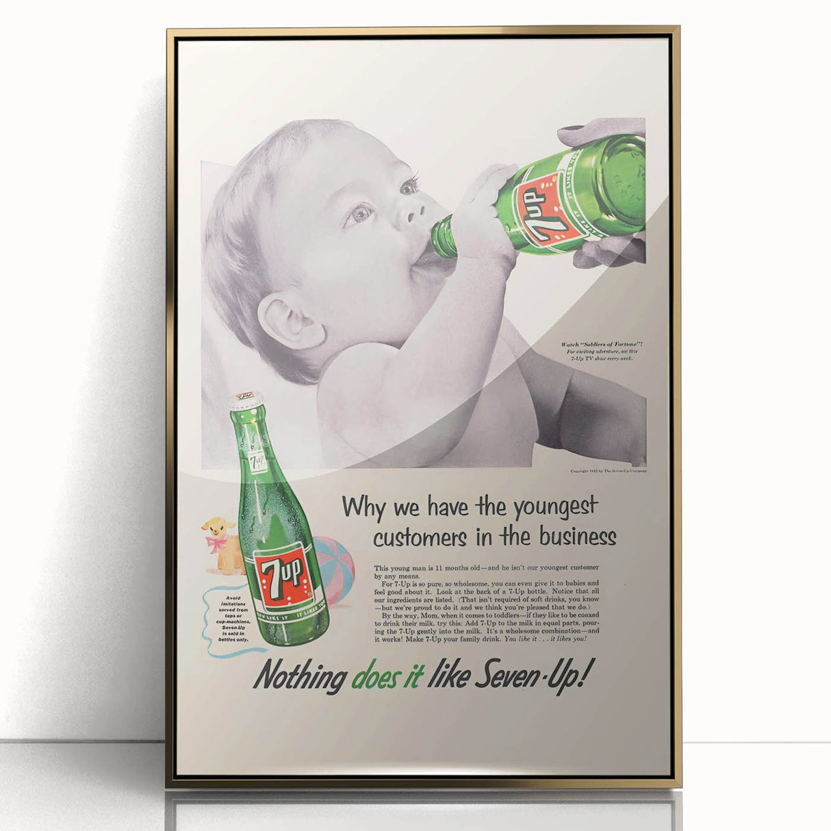 Retro 7-Up Baby Ad – Vintage Print for Nostalgic Wall Art