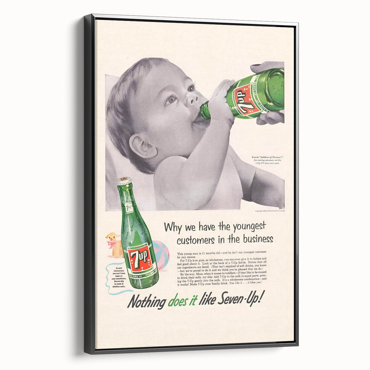 Retro 7-Up Baby Ad – Vintage Print for Nostalgic Wall Art