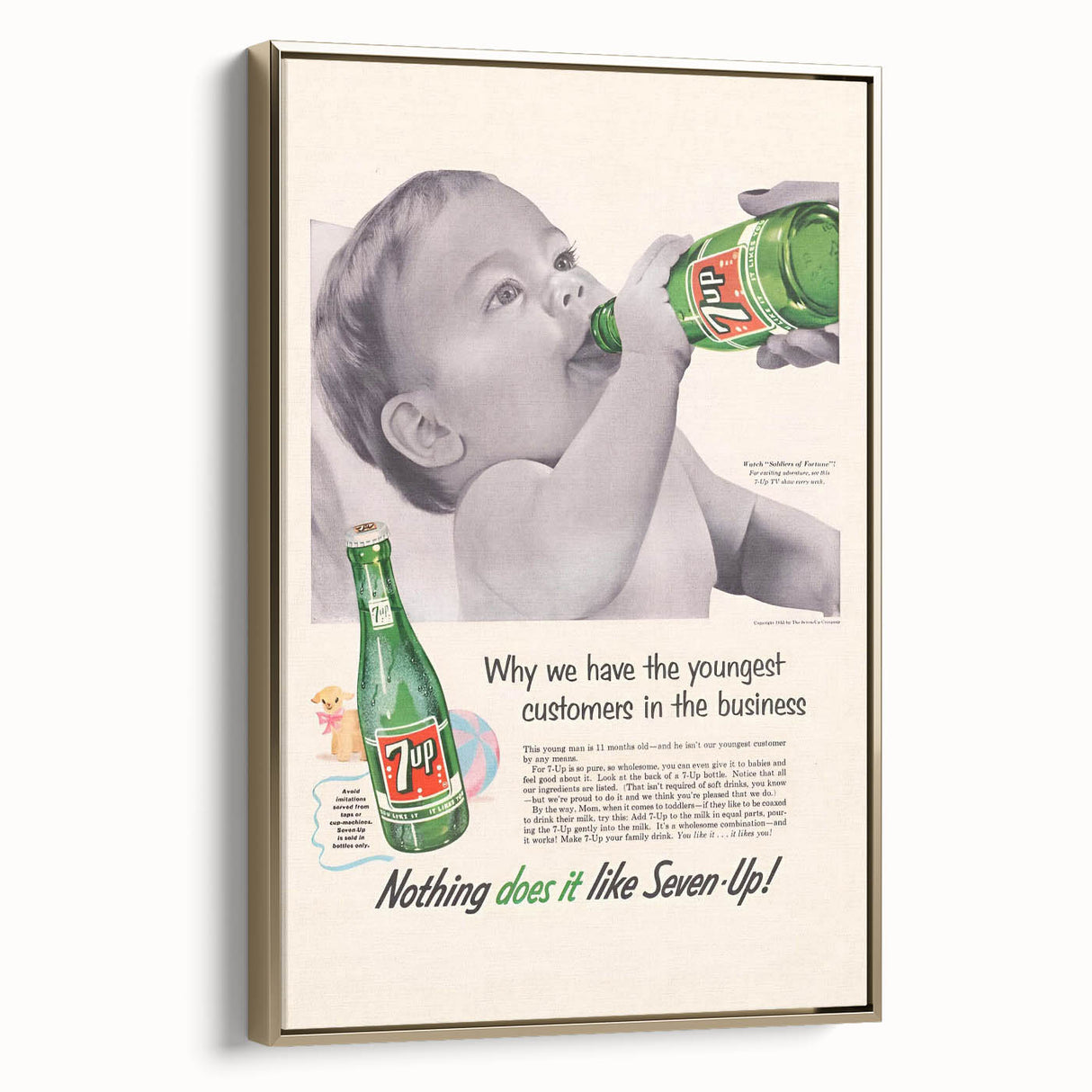 Retro 7-Up Baby Ad – Vintage Print for Nostalgic Wall Art