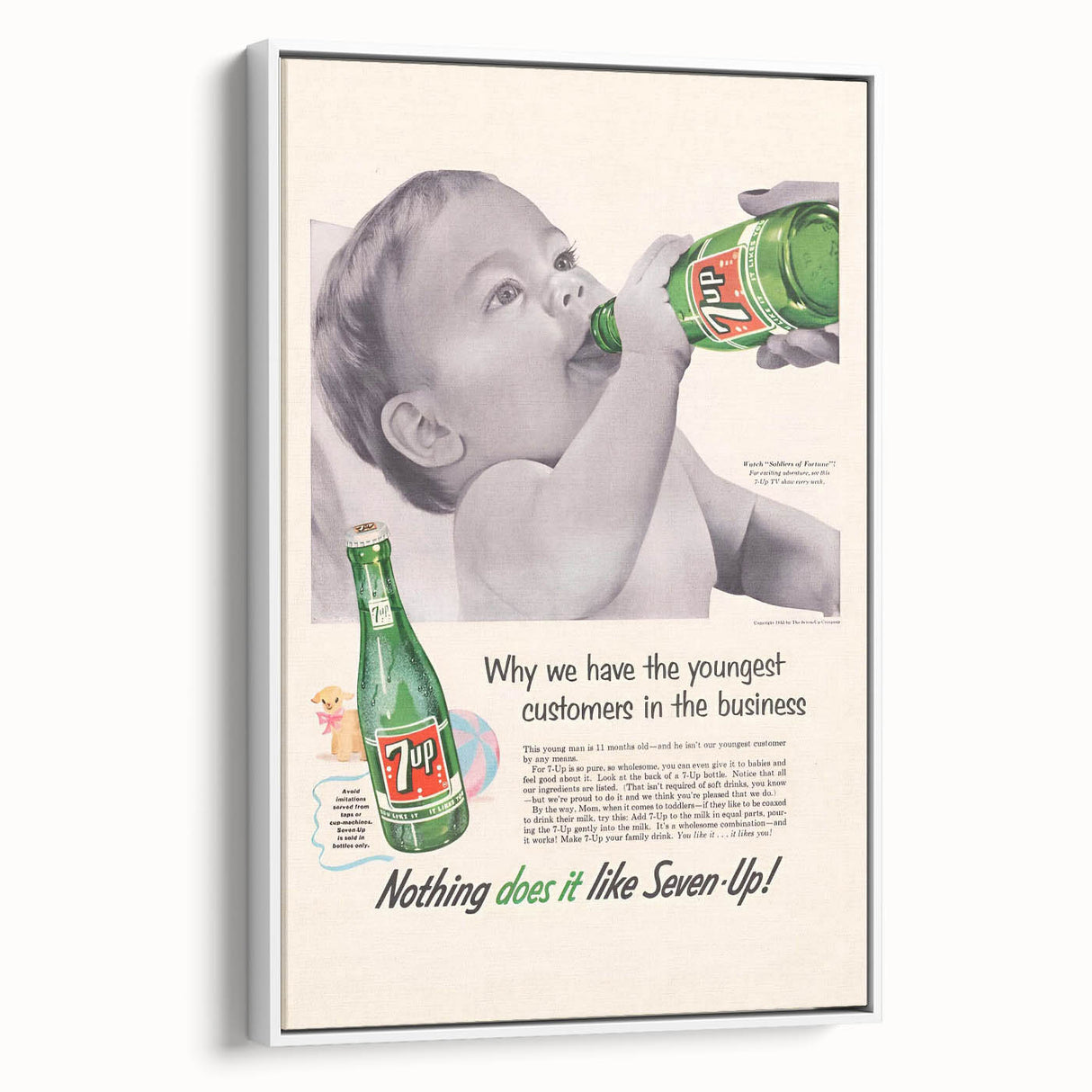 Retro 7-Up Baby Ad – Vintage Print for Nostalgic Wall Art