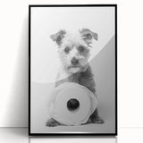 Bathroom Wall Art - Adorable Dog with Toilet Paper Roll