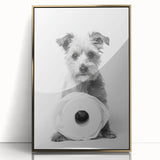 Bathroom Wall Art - Adorable Dog with Toilet Paper Roll