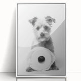 Bathroom Wall Art - Adorable Dog with Toilet Paper Roll