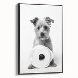 Bathroom Wall Art - Adorable Dog with Toilet Paper Roll