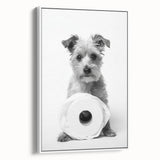 Bathroom Wall Art - Adorable Dog with Toilet Paper Roll