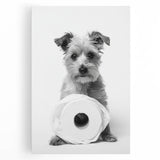 Bathroom Wall Art - Adorable Dog with Toilet Paper Roll