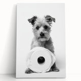 Bathroom Wall Art - Adorable Dog with Toilet Paper Roll