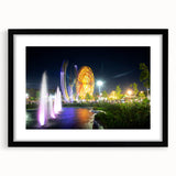 Extra large abstract art print of a colorful Algerian landscape on textured canvas, framed in black.