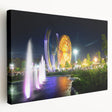 Side view of a stretched canvas featuring a serene Algerian landscape in earthy tones, suitable for kitchen wall art.
