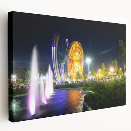 Side view of a stretched canvas featuring a serene Algerian landscape in earthy tones, suitable for kitchen wall art.