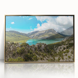 Mid-century modernist art depicting Ethiopian scenery in acrylic, framed in gold, suitable for nursery wall art.