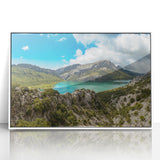 Framed acrylic print of an Ethiopian landscape in muted earth tones, ideal for modern art wall decor.