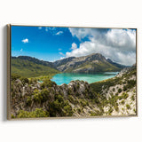 Framed canvas landscape art painting depicting the Ethiopian scenery in gold, black, and colorful hues.