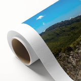 Art deco poster of Ethiopian scenery on rolled canvas, featuring earthy tones, ideal for nursery wall art.