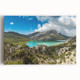 Black and white stretched canvas of Ethiopian landscape, ideal for kitchen wall art.