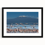 Extra large framed wall art depicting an abstract colorful African landscape, ideal for living room decor.