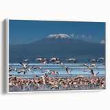 Framed canvas depicting a serene Kenyan landscape in muted earth tones, ideal for bedroom wall art.