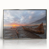 Art deco poster depicting a Madagascar landscape in acrylic, framed in silver, suitable for modern nursery wall art.