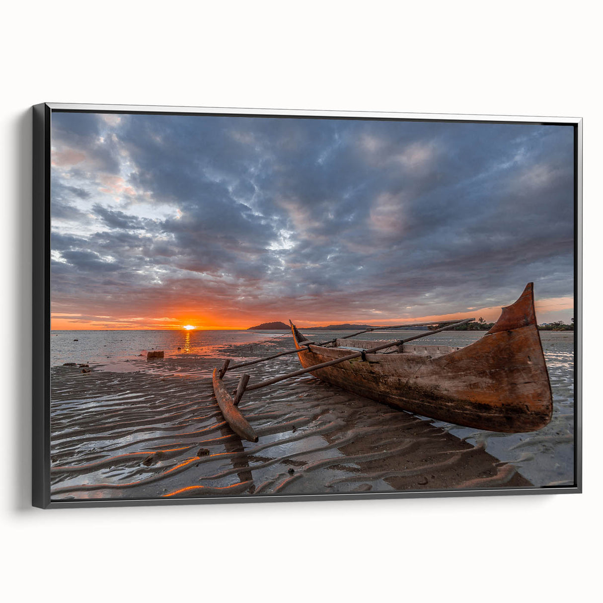 Black and white landscape art painting of Madagascar scenery on framed canvas, ideal for bedroom wall decor.