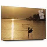 Acrylic print of an abstract African scenery in earthy tones, ideal for dining room decor.