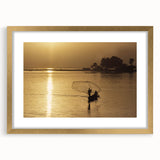 Textured art print depicting abstract African scenery in earthy tones on a gold-framed canvas, ideal for bedroom decor.