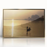 Acrylic print of an African scenery in Mali with gold frame, featuring mid-century modernist style.