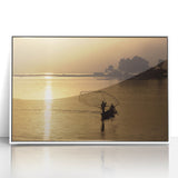 Large art print of a Mali scenery in mid-century modernist style, framed in white acrylic, ideal for modern art wall decor.