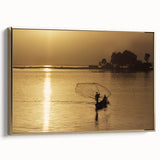 Framed canvas featuring a vintage-style landscape painting of Mali with colorful art elements and gold frame.