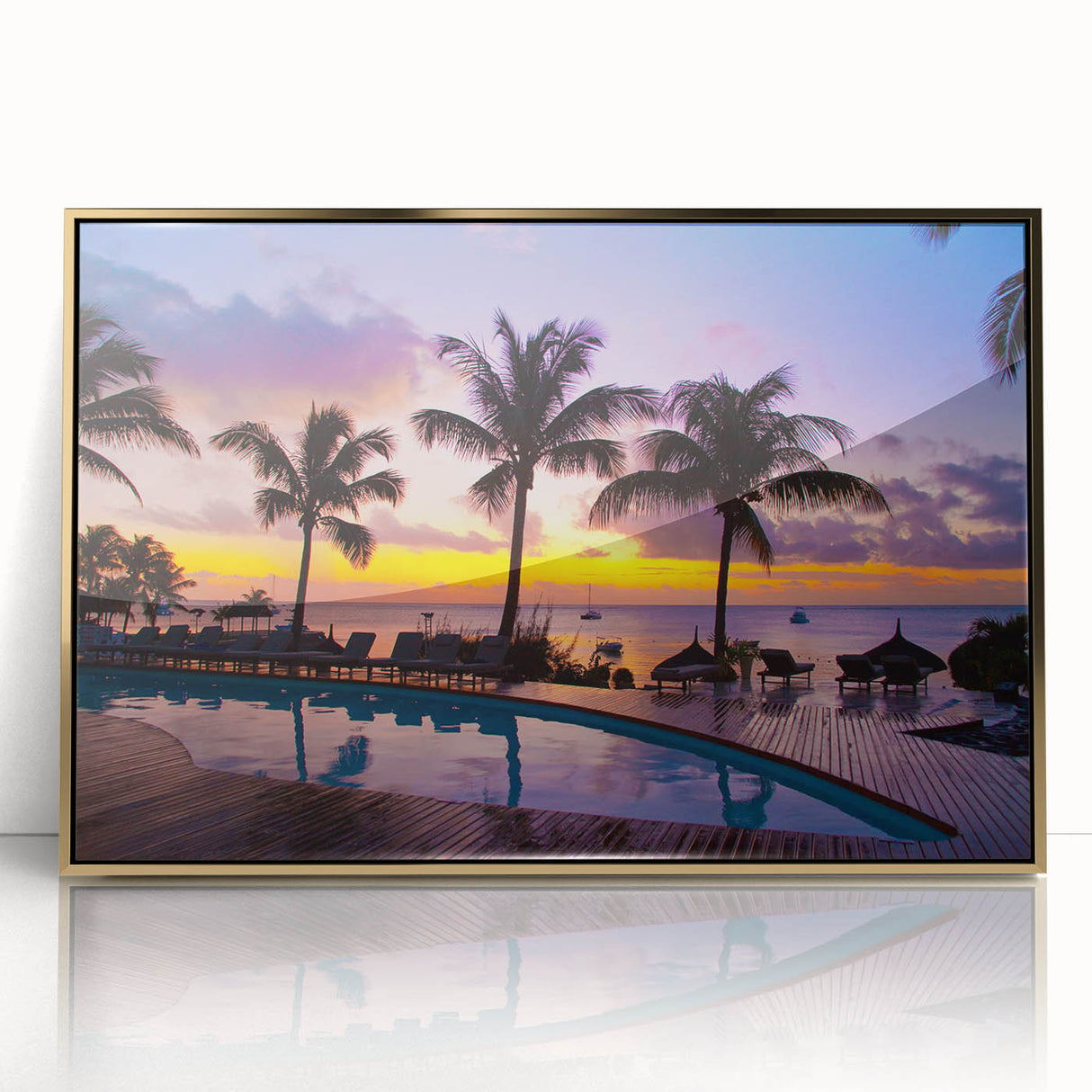 Mid-century modernist art depicting a serene African scenery in soft earth tones on a framed acrylic.